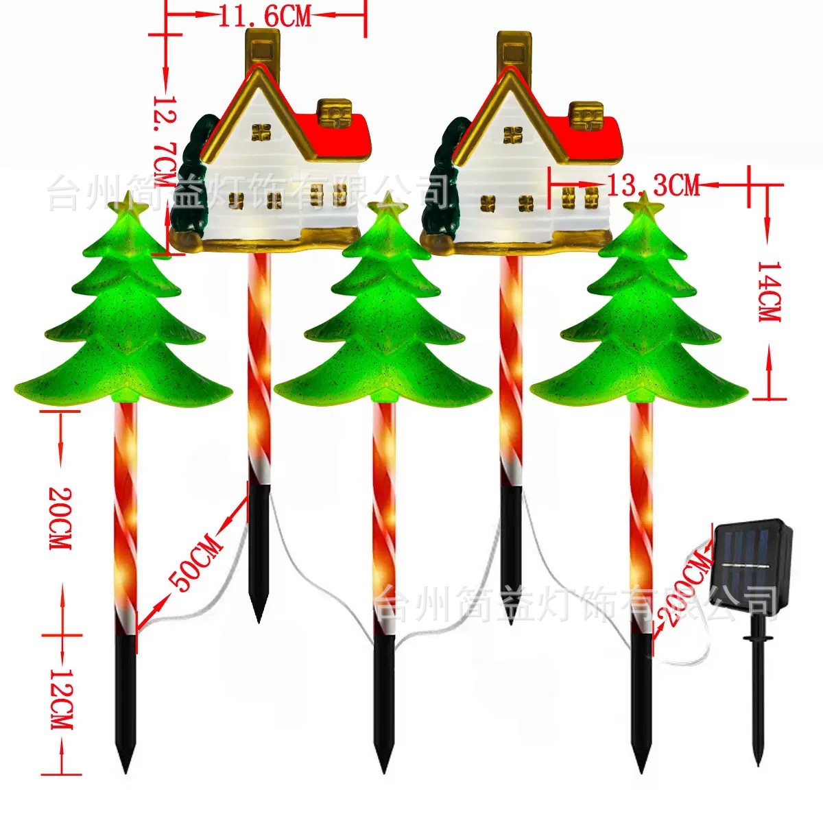 Un arrastre de árboles de Navidad pintados con muñecos de nieve coloridos 2 casas se mezclan - tubo rojo - energía solar