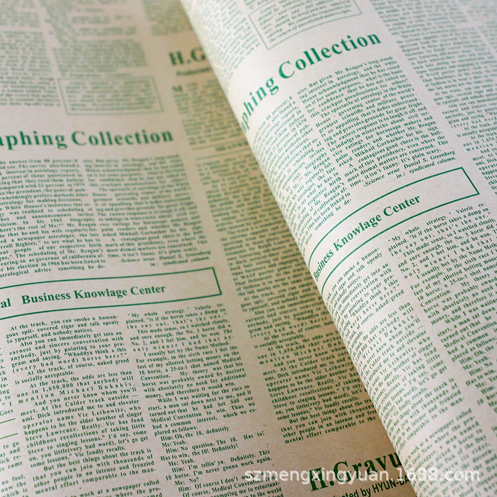 Periódico inglés Papel de fondo de papel kraft retro Papel de regalo de flores Caja de regalo Ramo Papel de regalo de flores