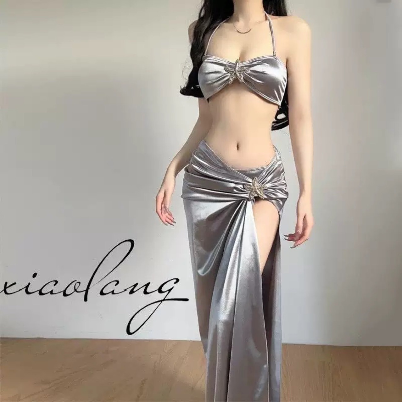 European And American Long Skirt Two-Piece Swimsuit Sexy Thai Beach Vacation Goddess Ins Style Bikini High-End_voghion.com