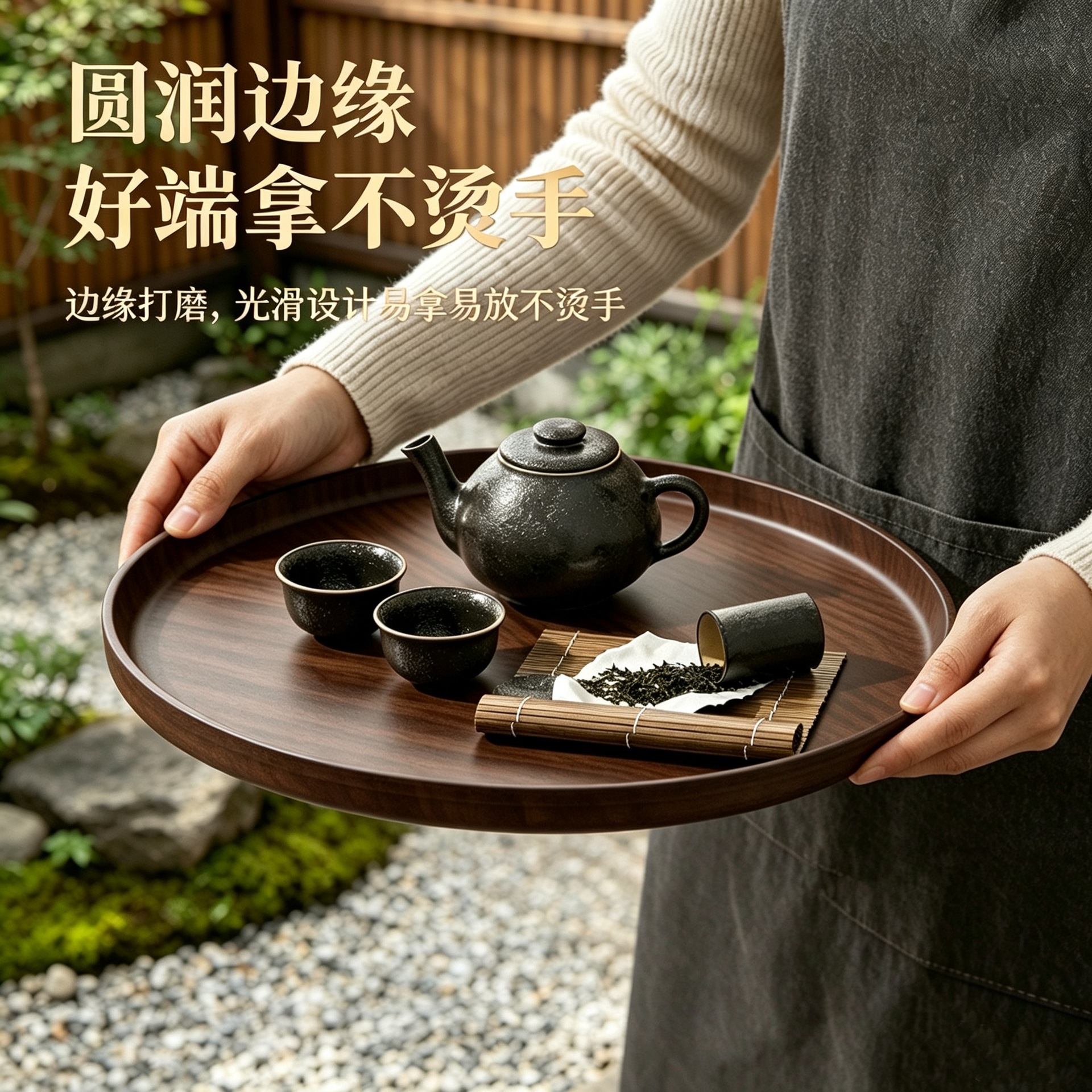 Imitation Wood Grain Tray, Round Tea Tray, Storage Tray for Tea Cups and Water Glasses, Coffee, Bread, Cake, Snacks, Fruit Tray