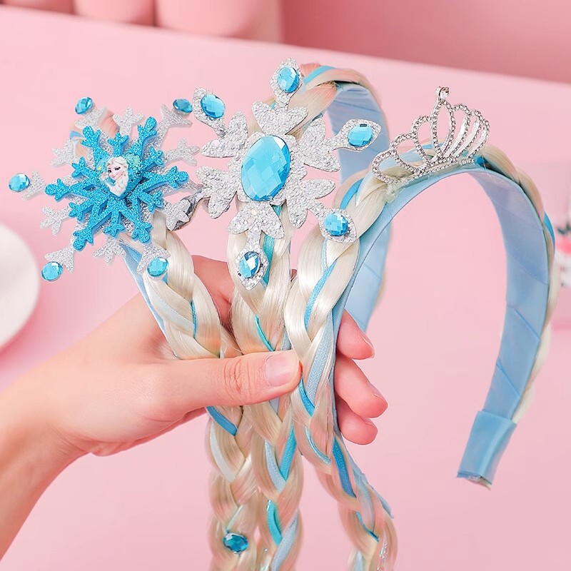 Frozen Princess Aisha Children's Day Performance Headband Headwear Crown Baby Girl Wig Long Braid Headband