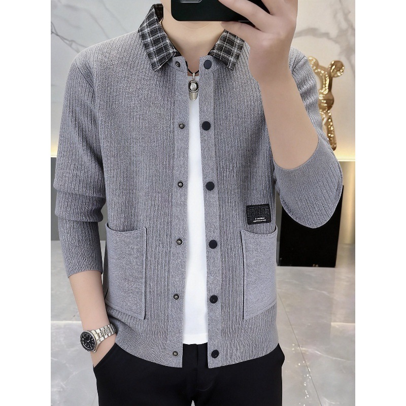 High-end light luxury knitted cardigan men's jacket, autumn fashion, stylish and versatile, long-sleeved knitwear for outer wear 26922
