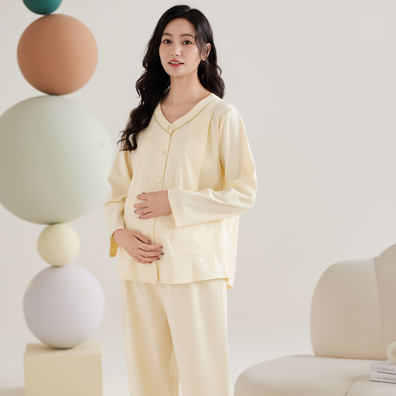ZHUOJIA 면 풀 프레임 감금 옷, 봄, 가을 임산부용 순면 잠옷, 수유복, 산후 임신 및 모유 수유 가정복