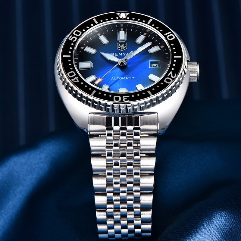 BENYAR Binya Reloj mecánico automático para hombre Reloj de calendario luminoso de moda impermeable Fondo transparente mecánico 5211M