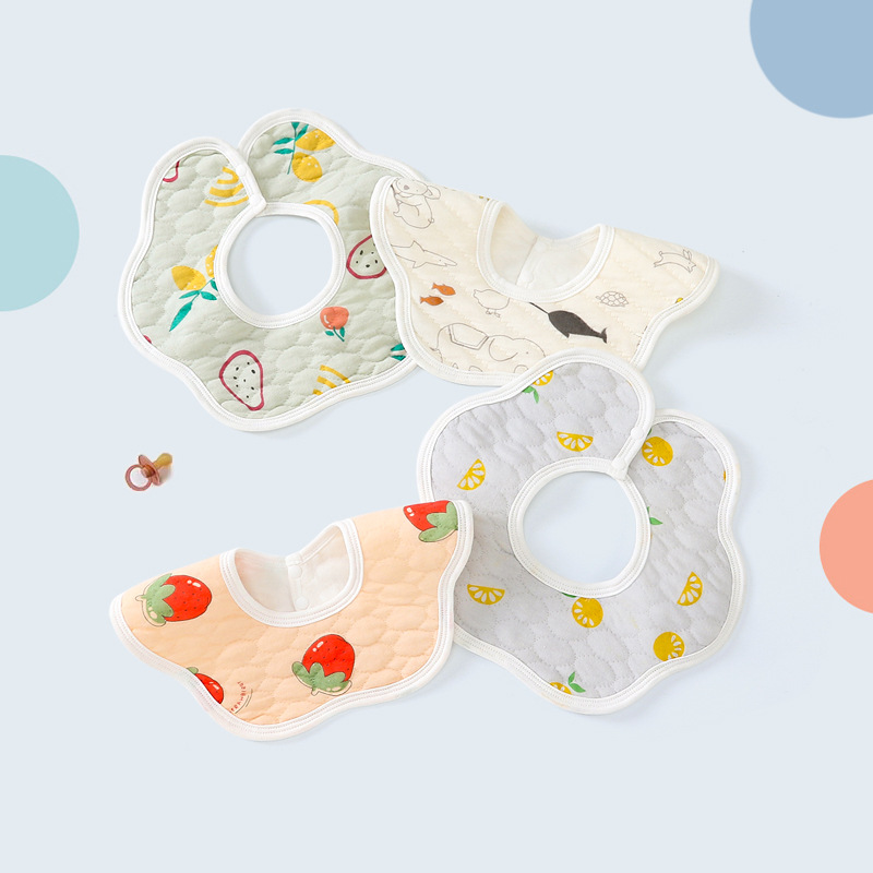 嬰兒圍嘴男女寶寶純棉四季花瓣360度旋轉口水巾新生幼兒防水圍兜