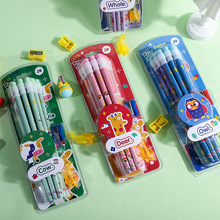 卡通铅笔套装儿童文具12支装幼儿园礼物带橡皮擦批发木制动物款
