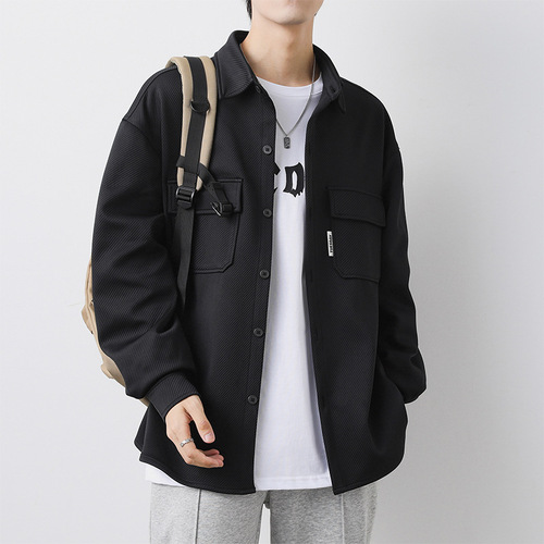 Workwear shirt for men, thin long-sleeved spring and autumn streetwear, high-end casual shirt, loose and stylish summer outerwear