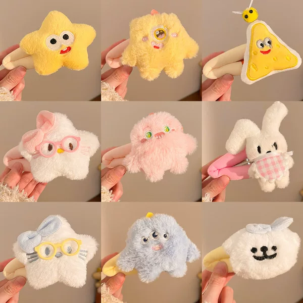 Sweet and Cute Cartoon Plush Doll Hairpin Girl Heartbroken Hair Bangs Side Clip Break Clip Female Hairpin Hair Accessories