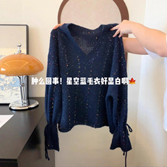 广州十三行高货爆款~彩色V领绑带针织衫女秋冬款慵懒软糯宽松毛衣