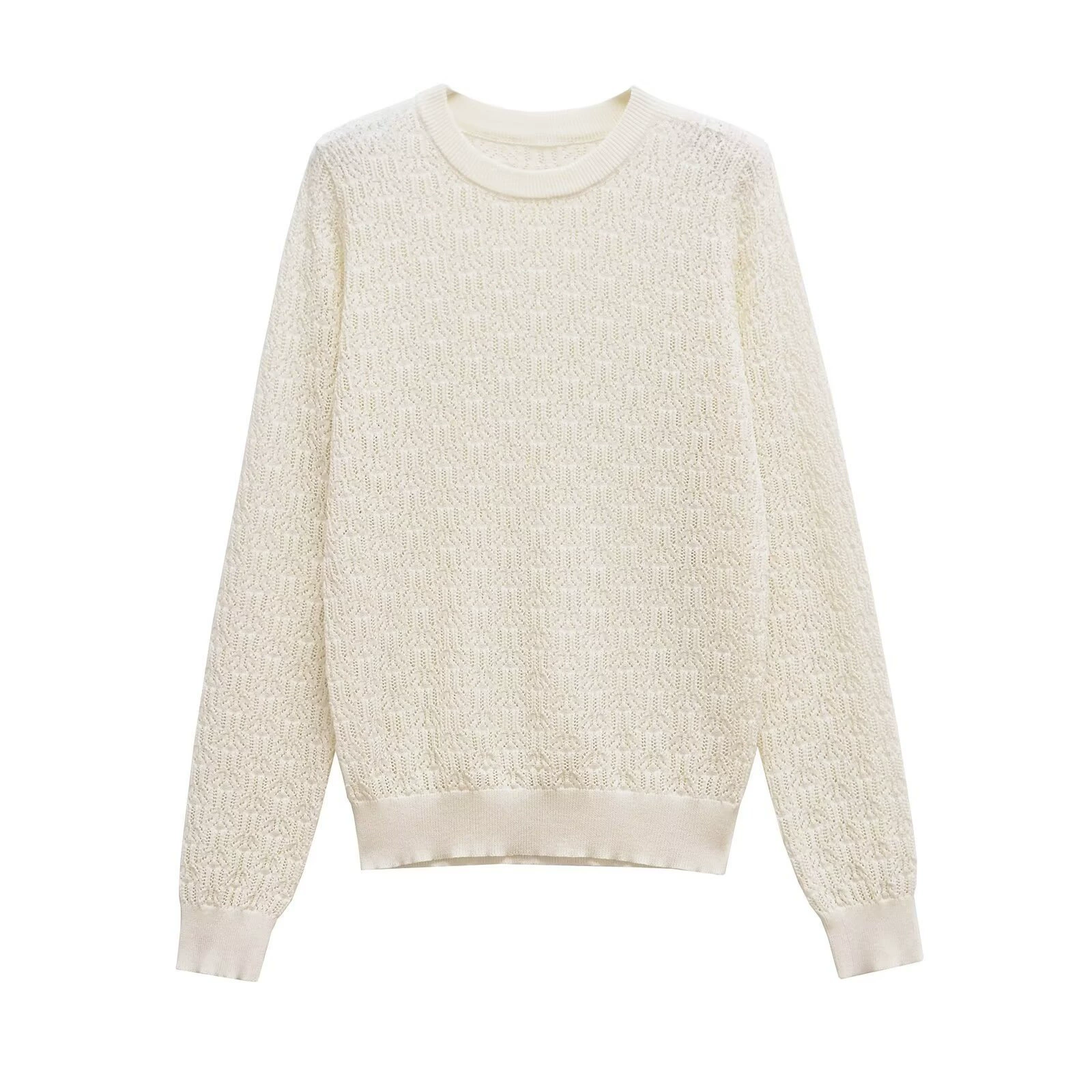 Wholesale 2025 spring new women's simple pullover round neck hollow long-sleeved sweater FF7-7416