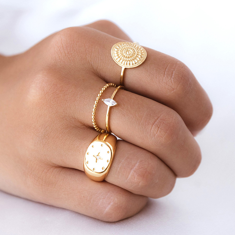 New Copper-plated 18k Gold Retro Round Eye Ring Wholesale display picture 3