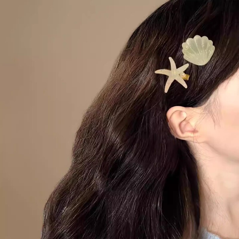 甜美海星贝壳发夹女侧边刘海夹发卡高级感百搭鸭嘴夹海边拍照发饰|undefined