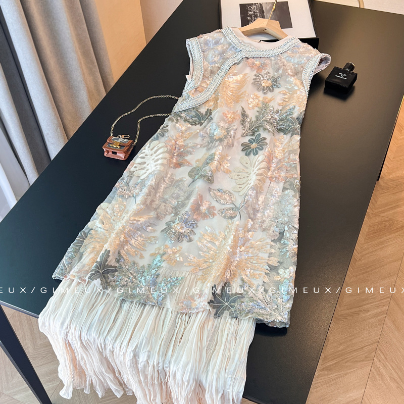 2025 Summer Retro Style High-End Elegant Elegant Slim Daily Long Skirt Accessible Luxury Heavy Industry Cheongsam Skirt
