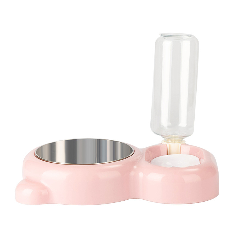 Oso mascota doble tazón gato perro alimentación automática fuente de agua potable a prueba de humedad boca partición de doble propósito perro tazón entrega al por mayor