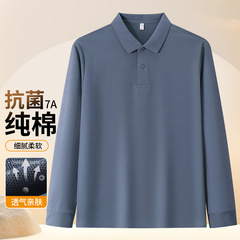 时尚休闲商务男装纯棉t恤秋季新款POLO衫中年男士翻领打底工作服
