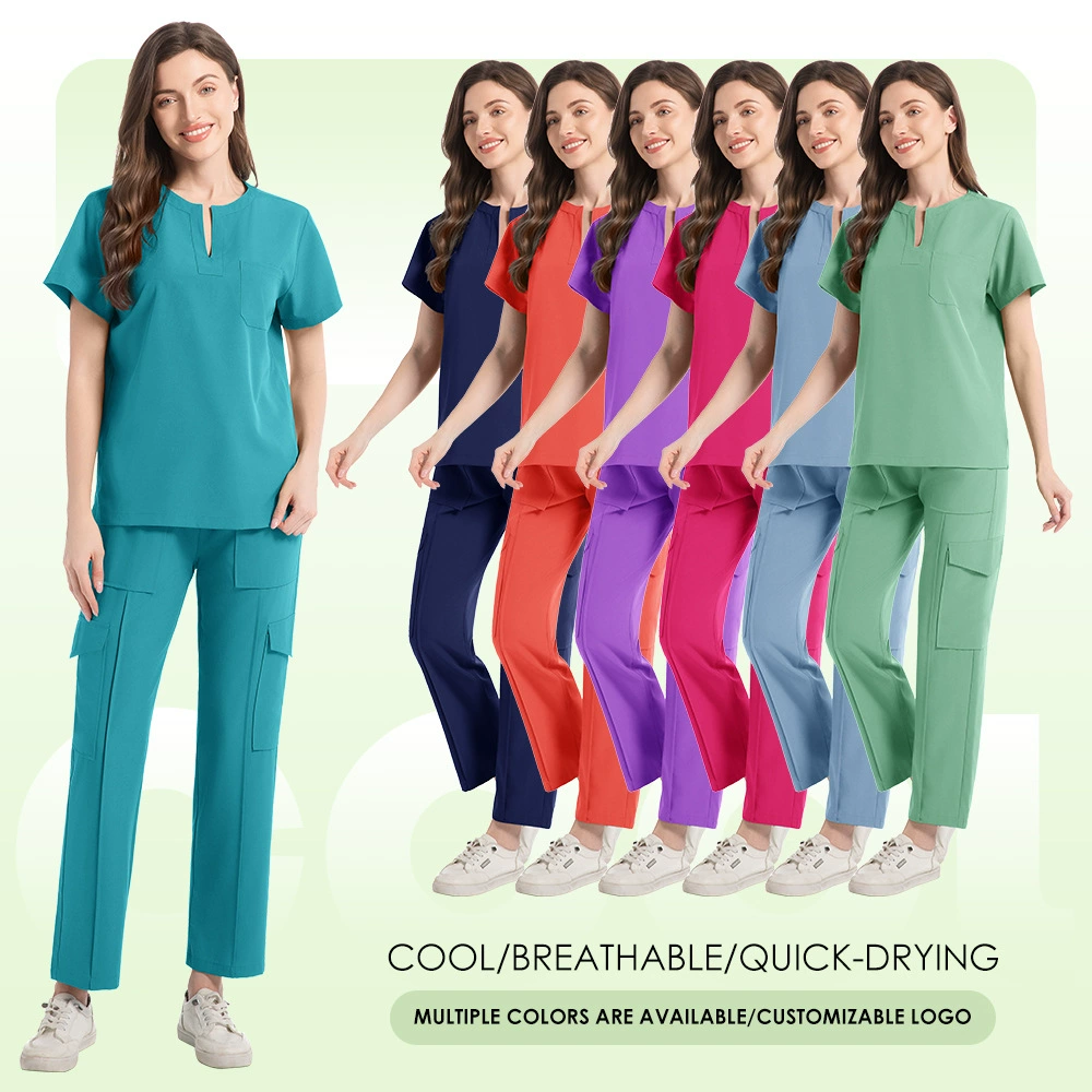 Новая медицинская рабочая форма с V-образным вырезом и карманами, брюки прямого кроя, костюм унисекс, спецодежда для операционной.