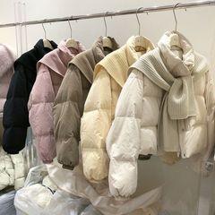 针织围巾披肩棉服女短款2025新款加厚立领面包服小个子冬季外套