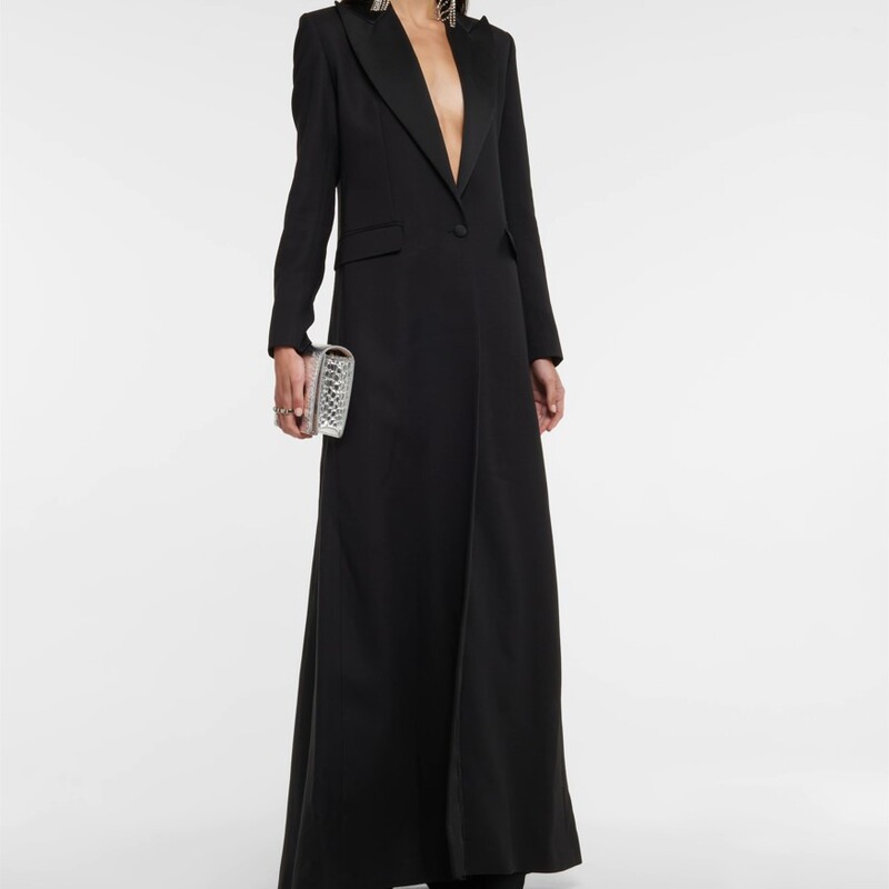 2026 Early Spring New Style One-Button Satin Color-Blocked Collar Long Slim-Fit Elegant Women's Blazer