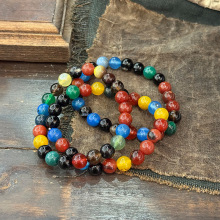 彩色圆形玛瑙手链女简约手工弹力绳款设计甜美百搭串珠手环B6813