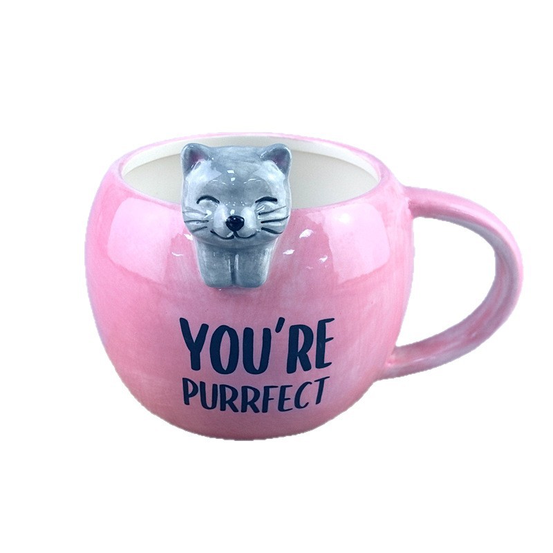 Taza del gato creativo pintado a mano animal Taza de cerámica taza pareja taza de agua Linda personalidad taza de café en forma de gato