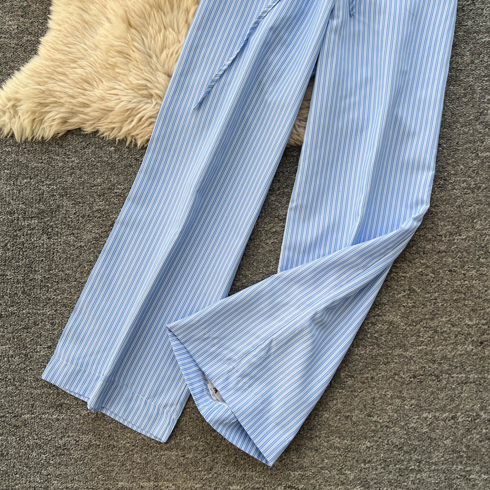 Women's White Shirt And High Waisted Wide Leg Pants Two Piece Set For Autumn Casual Sophisticated Wear_ecoleips.com
