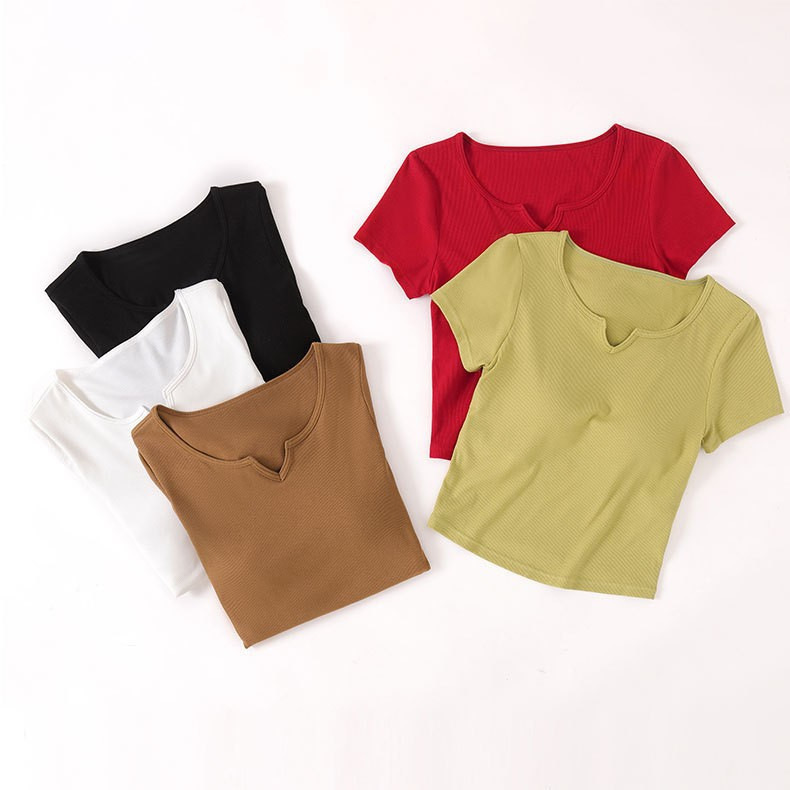 Short-Sleeved T-Shirt Slim Sports Yoga Wear New V-Neck Tie Chest Pad Top Women's Bra-Free Half-Sleeved Top Summer