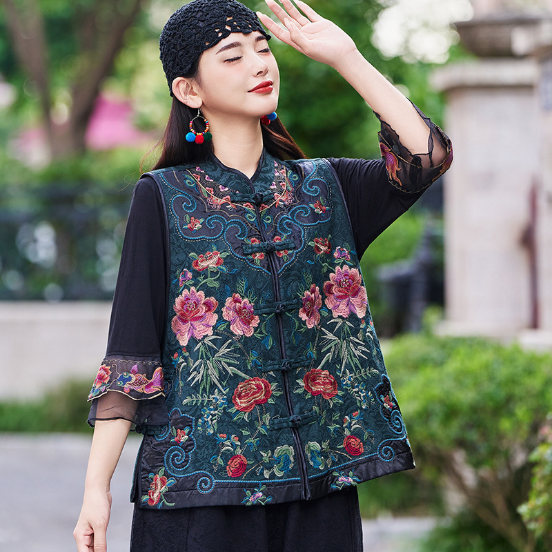 民族风重工刺绣马甲女2025秋季新款复古棉麻短款背心无袖马夹外套|undefined