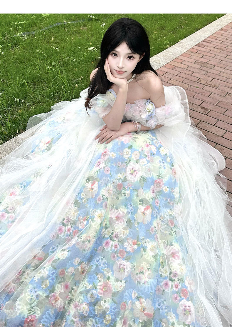Elegant French Blue Evening Gown For Vocal Performance & Debutante Ball - Princess Style Dress With Full Skirt_ecoleips.com