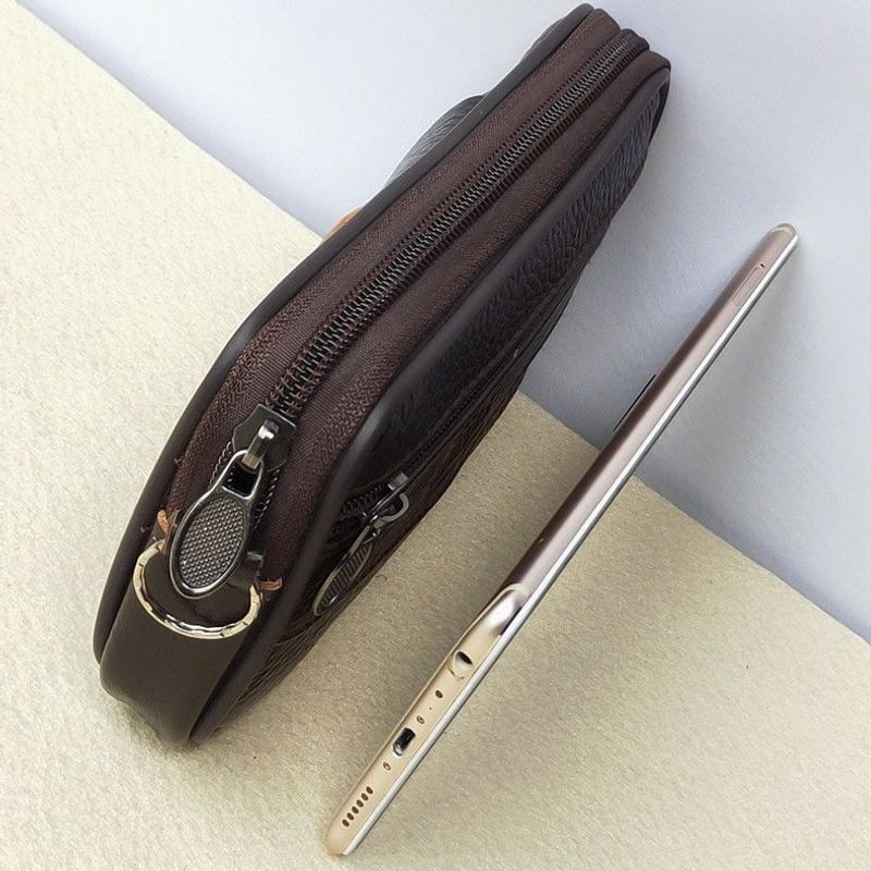 Lightweight Cowhide Mobile Phone Waist Bag, Single or Double Layer, 6inch 6.5inch 7inch 7.5inch Slots, Three or Four Layers with Zipper, Belt-Wearable Bag