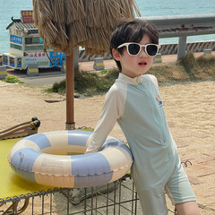 男児2025夏赤ちゃん水着ワンピース長袖日焼け止め水着アニメ恐竜中小童水着クロスボーダー