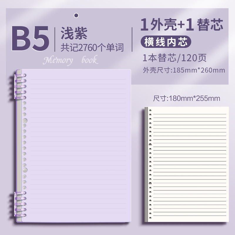 Cuaderno de hoja b5 cuaderno de hoja sub-núcleo desmontable de línea horizontal cuadrada desmontable de núcleo 26 agujeros cuaderno de malla