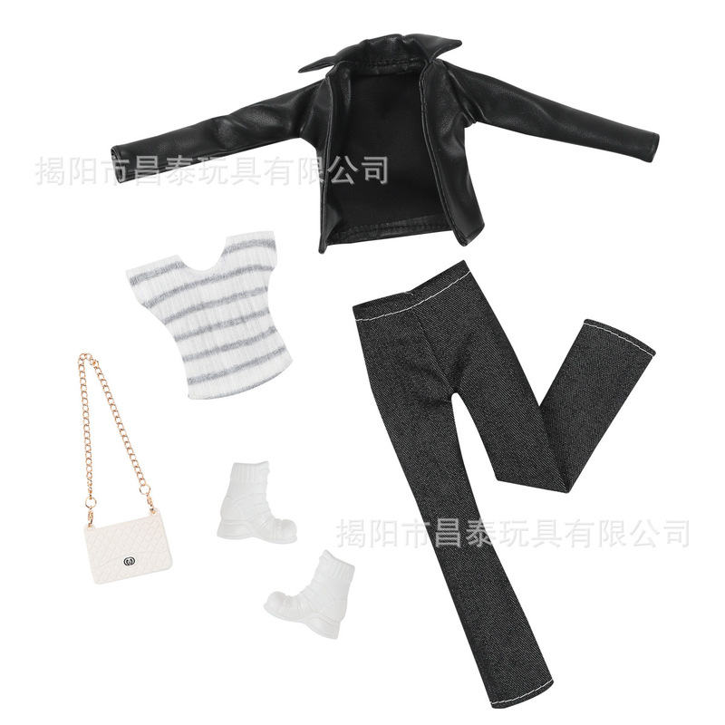 跨境袋装30厘米11.5寸关节时尚巴比娃娃冬天皮衣套装衣服换装玩具|undefined