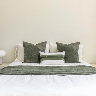 Simple Solid Color Chenille Green Bed End Blanket Bed End Towel Homestay Hotel Inn Bedroom Decorative Bed Flag Vintage Green