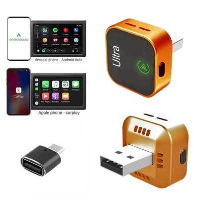 Customized Cross-Border In-Car Wireless Carplay Box, Smart Upgrade Two-In-One Android Autocarplay Box (Simsiz CarPlay və Android Auto) - k15-orange-adapter