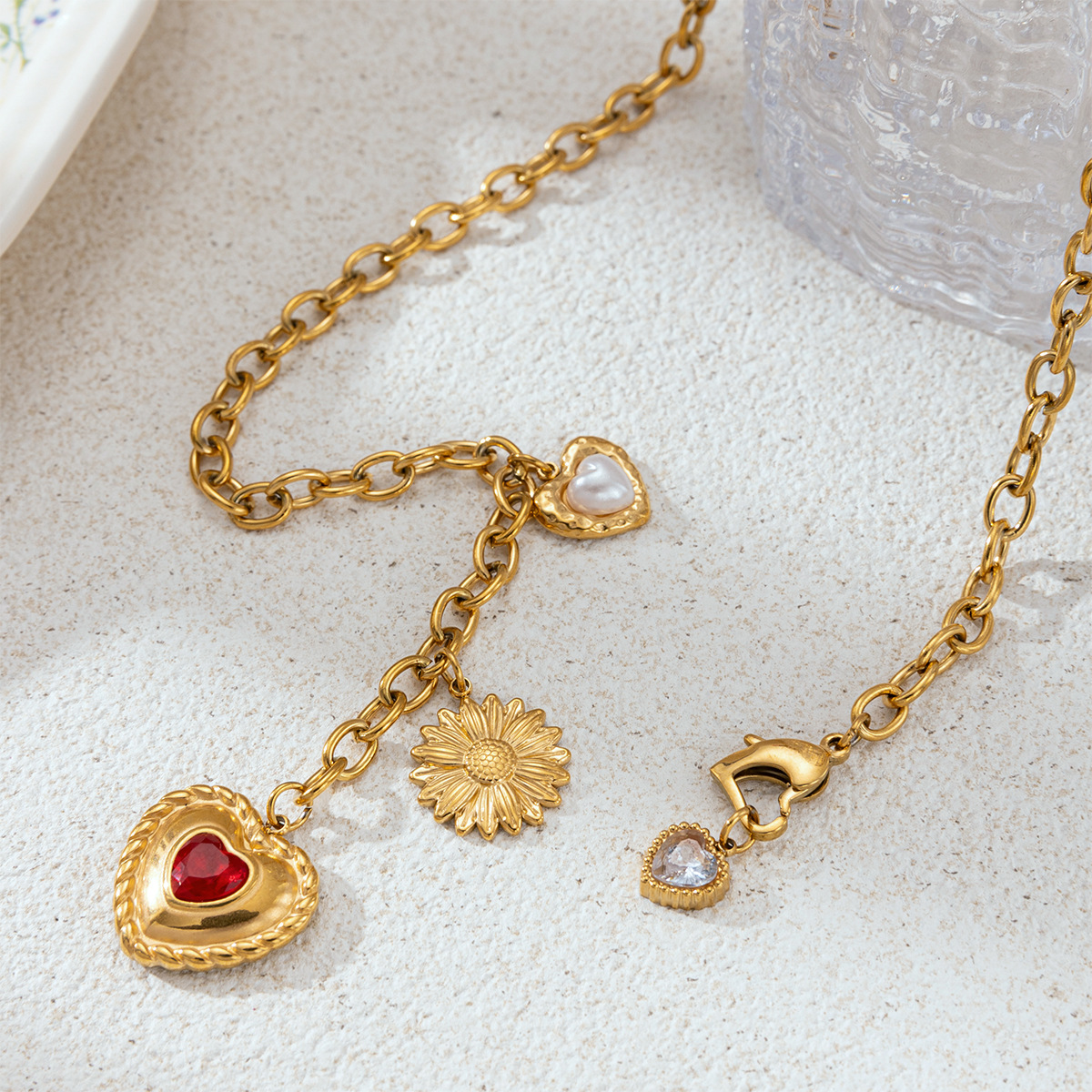 Collar de acero inoxidable TINA Europa y América de lujo ligero nicho amor joyas de ágata rojo conjunto collar de titanio no se desvanece