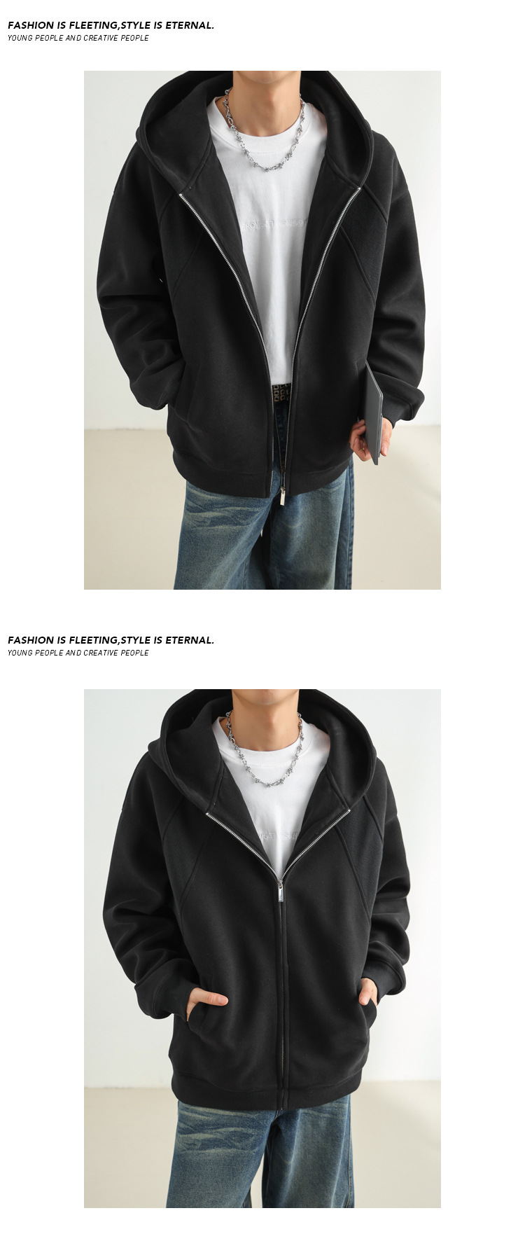 Sweat à capuche unisexe zippé style américain coupe décontractée_voghion.com