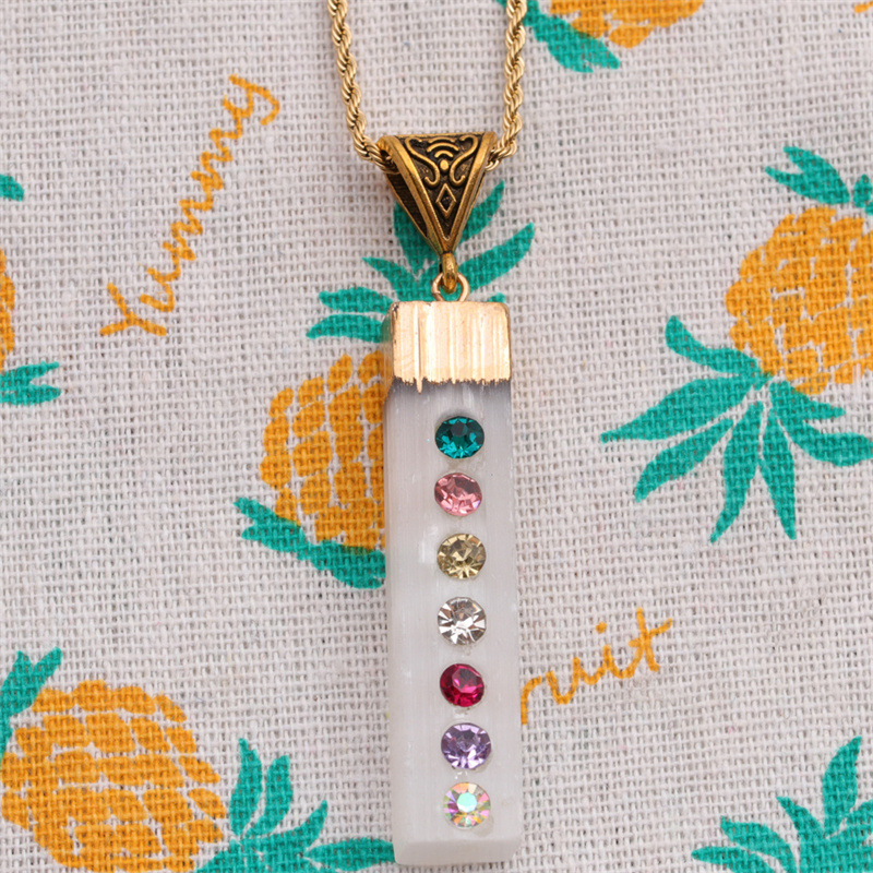 fashion geometric white crystal 7 chakra inlaid rhinestone necklace wholesale nihaojewelry
