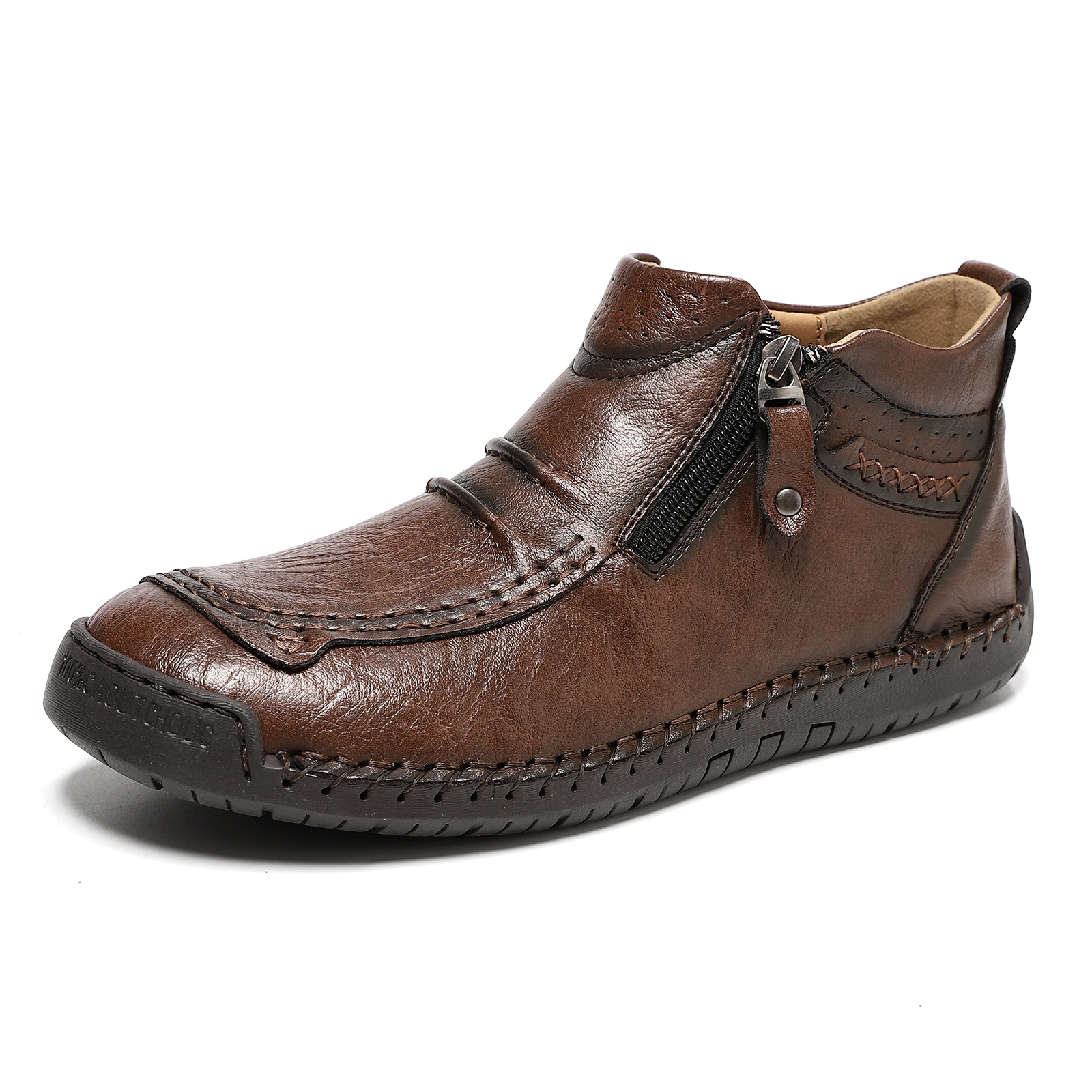 Plus-Size Men's Shoes Outdoor Casual Shoes Flat Handmade Stitched Shoes Zipper Martin Boots Short Boots 830_vogvips.com