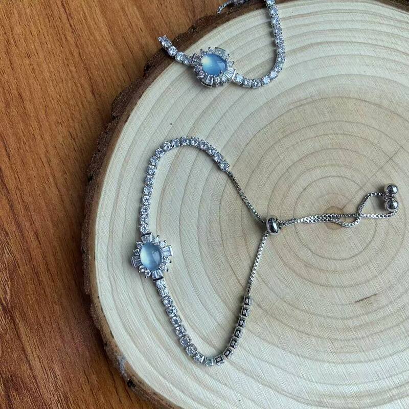 Aquamarine Luxury Zipper Bracelet, Personalized Niche Simple Birthday Gift for Best Friend