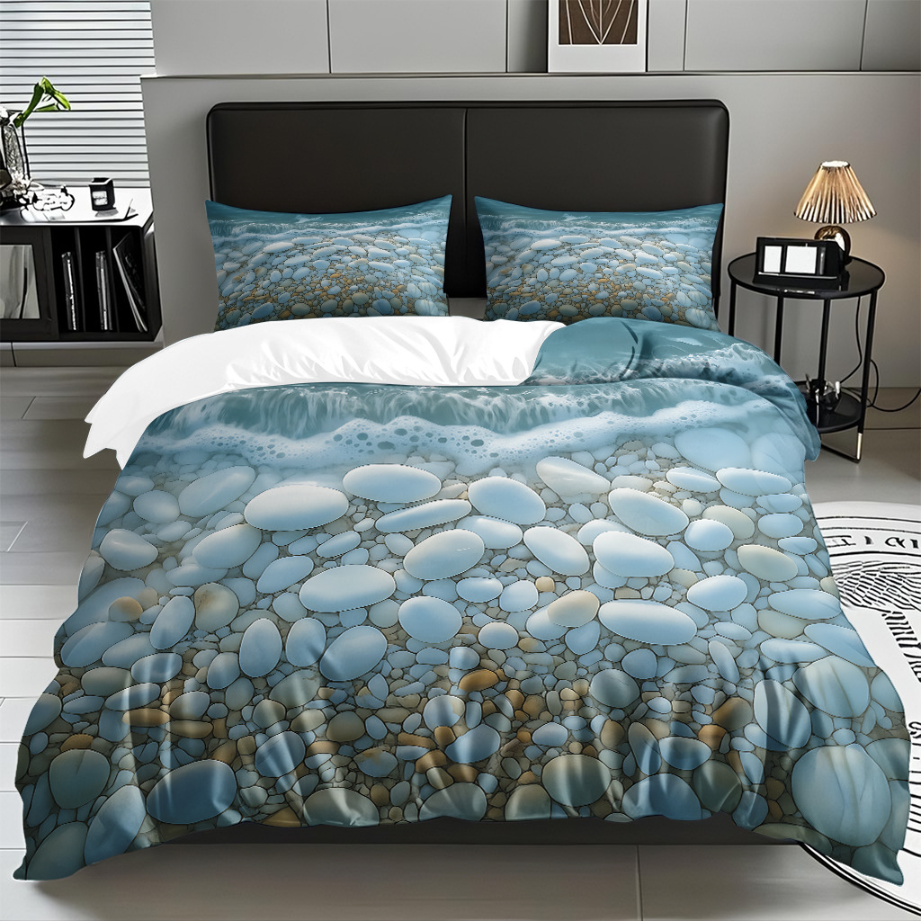 TEMU / JIT transfronterizo textil doméstico mar hermoso paisaje impresión colcha colcha de almohada fuente fábrica para la imagen se puede fijar