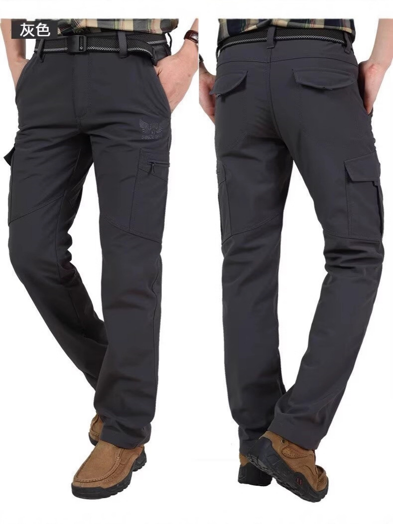 Pantalones de otoño e invierno para hombres, pantalones de asalto de montañismo de hombre con forro polar, impermeable y abrigo pantalones rectos elásticos con múltiples bolsillos nuevos