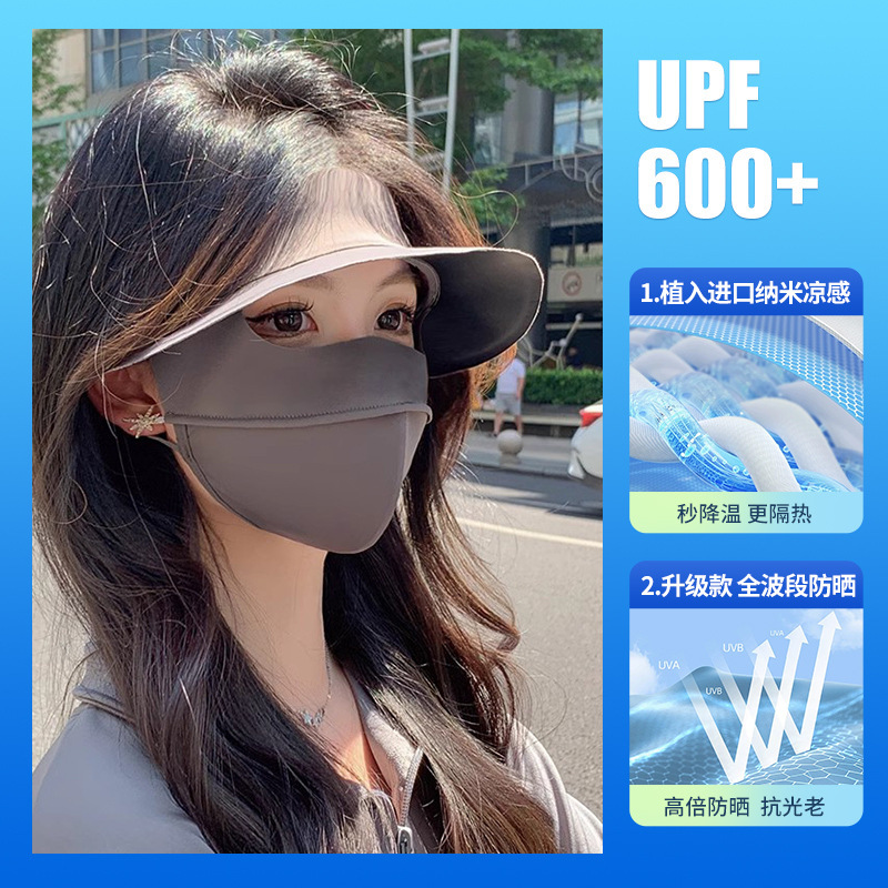 Máscara de protección solar para mujer verano 2025 nuevo estilo sombrero de vinilo protección UV máscara de seda de hielo fino cara cara kini cubre toda la cara