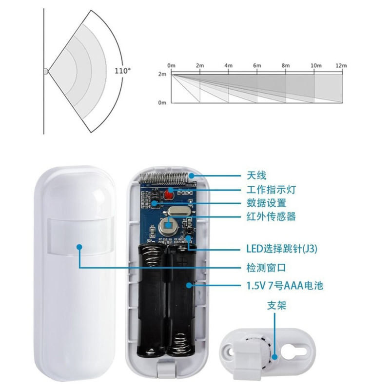 433MHZ ワイヤレス赤外線検知器プローブ PIR センサー アラームは Tuya ホストと連携可能|undefined