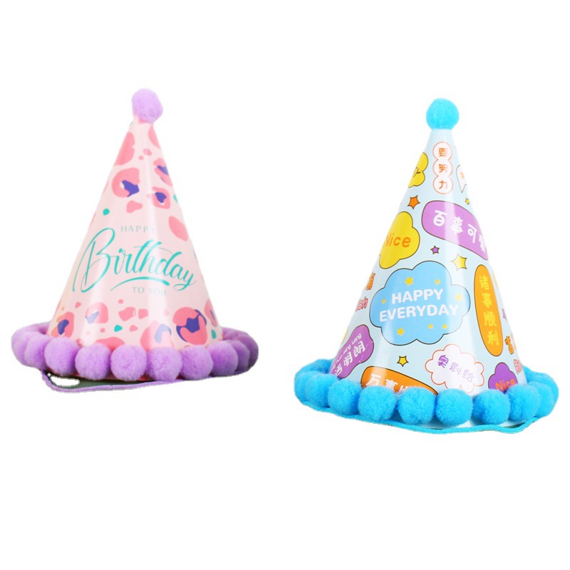 Nuevo creativo fiesta cumpleaños sombrero adulto niños felpa decorativa carta papel sombrero pastel fiesta sombrero triángulo sombrero