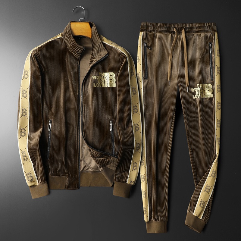 2024 New Autumn and Winter Trendy Brand Large Size Gold Velvet Suit Men's Korean Style Handsome Sports Casual Jacket Two-Piece Set