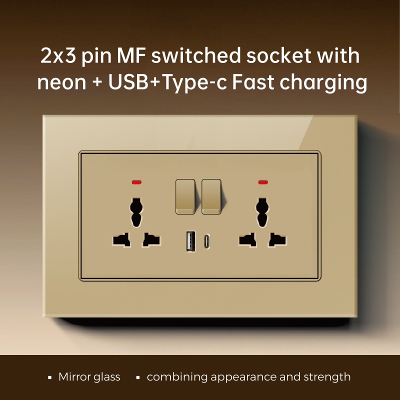 Marco de vidrio británico oro pared interruptor socket fabricantes de comercio exterior 86 interruptor tipo C socket de carga rápida image 21