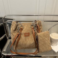 批发大容量条绒布包链条腋下包托特包女包2025跨境潮流单肩通勤包