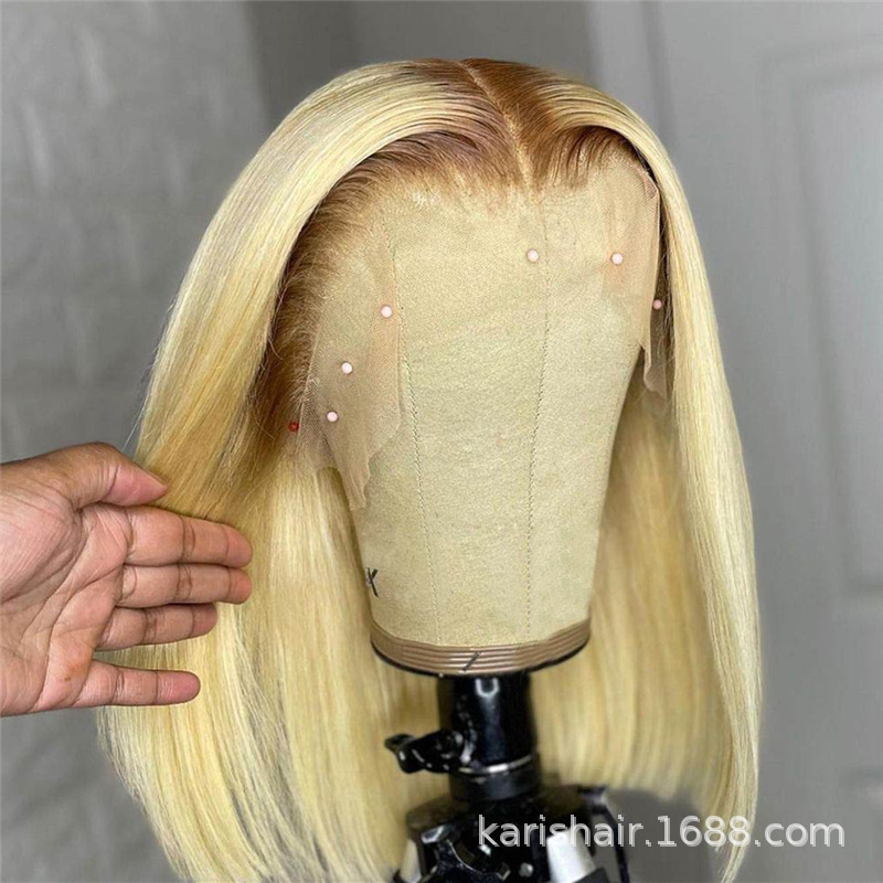 613 pelo humano real peluca cabeza de pelo 613 frente encaje onda Cabeza corta rubia Bob peluca