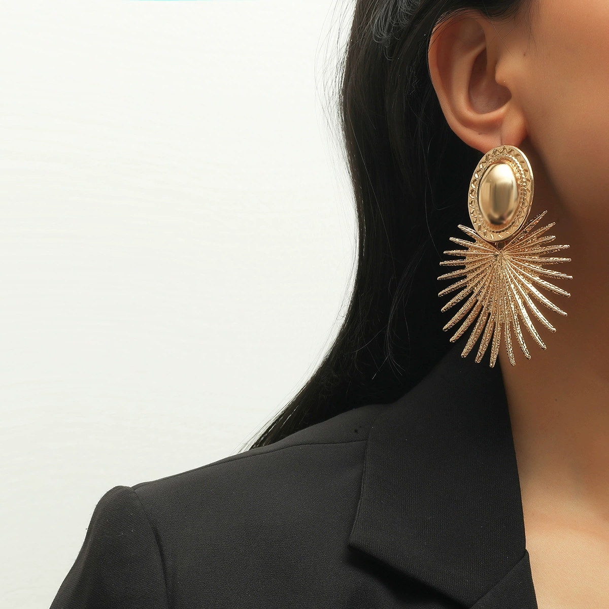 Earrings, European style, iron alloy, large 8×5.5 cm, lightweight fashion accessory