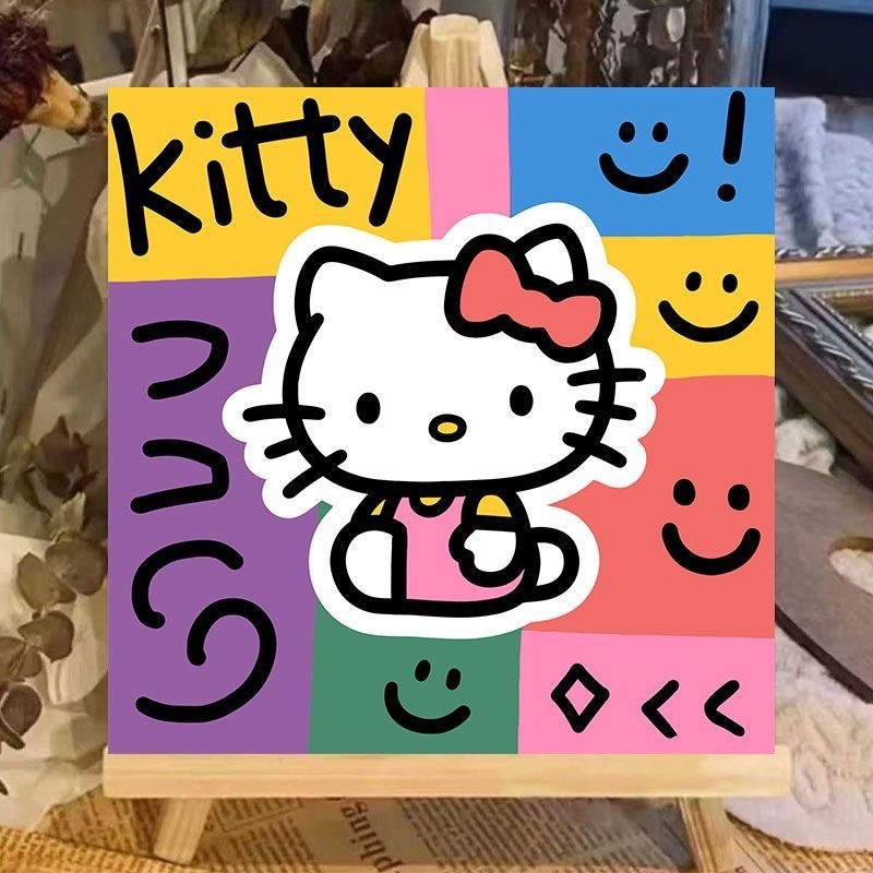 个性甜酷HelloKitty凯蒂猫数字油画diy手绘丙烯油彩画手工装饰画|undefined